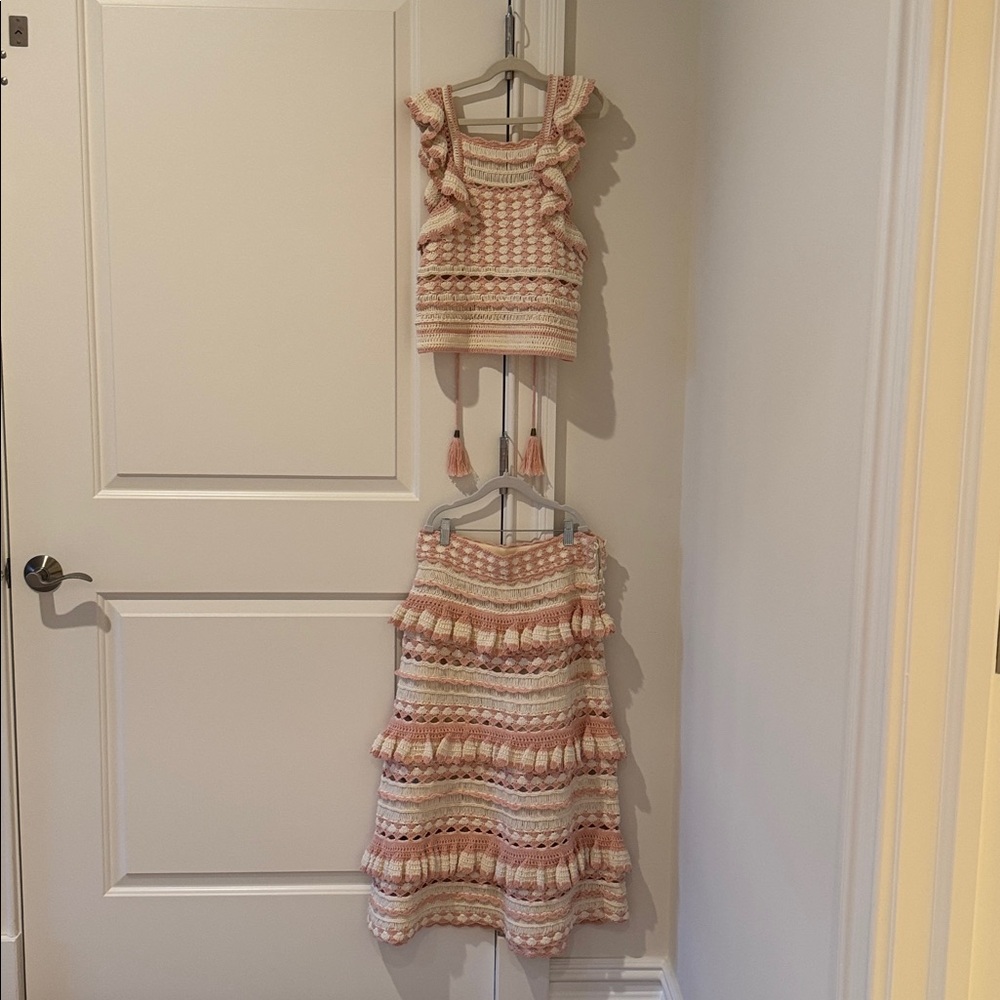 Zimmermann Pink and Cream Knit Skirt and Top set